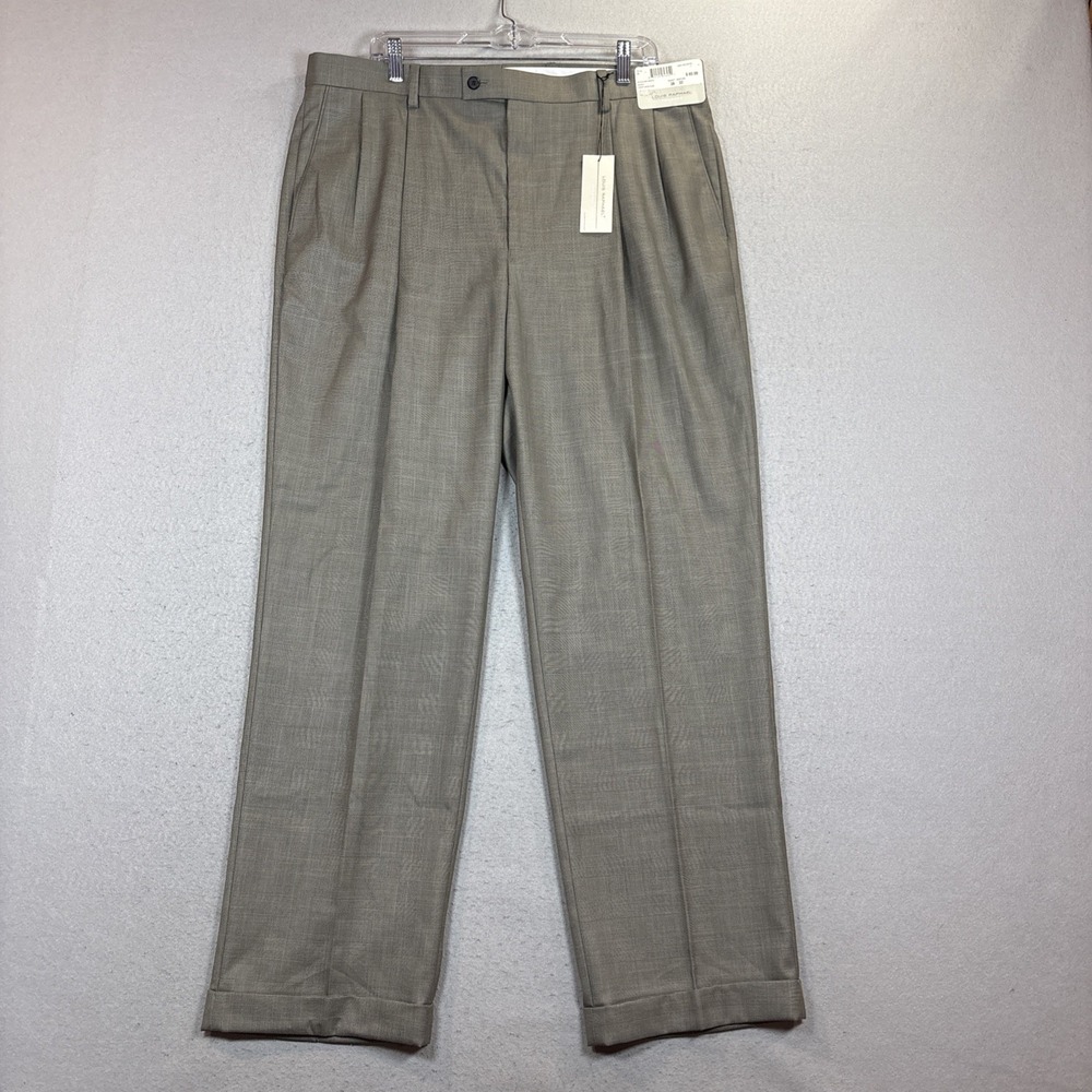 Louis Raphael Tailored Men Black White Micro Plaid Dress Pants Pleated 38X32 NWT